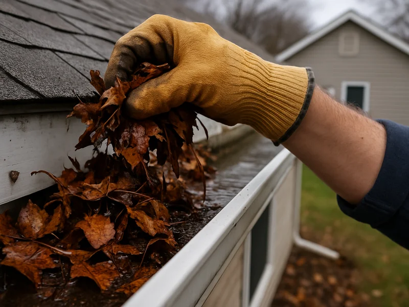 Before and after comparison of a clogged versus cleaned gutter on a Kokomo, IN home
