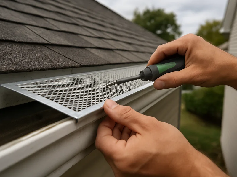 Before and after comparison of a gutter with guard installed near Kokomo, IN