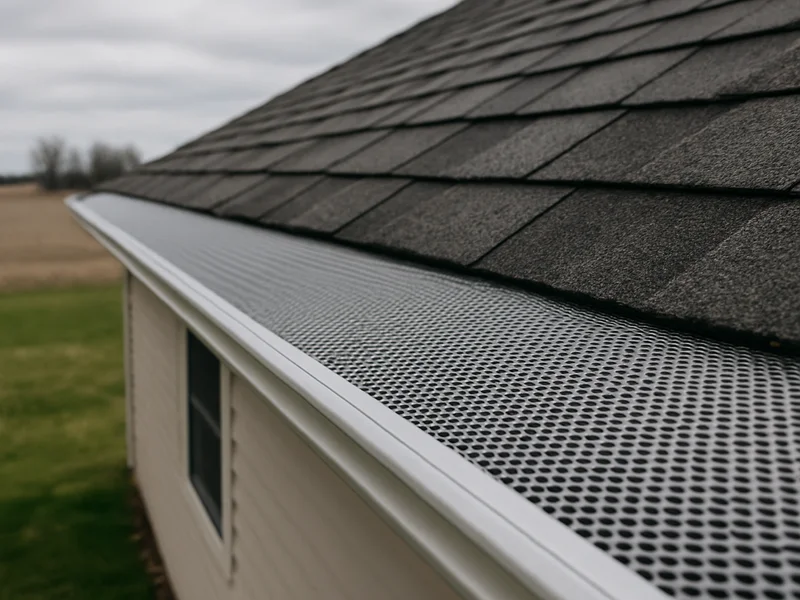 Gutter guard mesh installed on a home roofline in Russiaville, IN